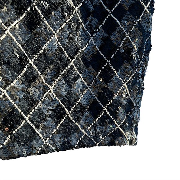 NWT - HAUTE HIPPIE Sequin Short Mini Skirt - Small - black, silver argyle - glam - Picture 3 of 8